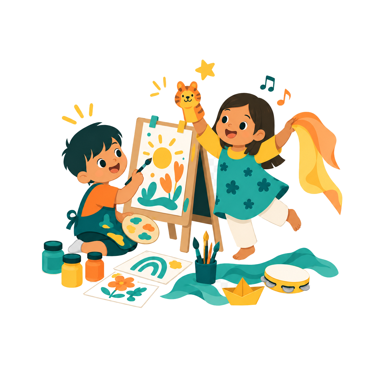 WonderBunch illustration of children creating art and imaginative play