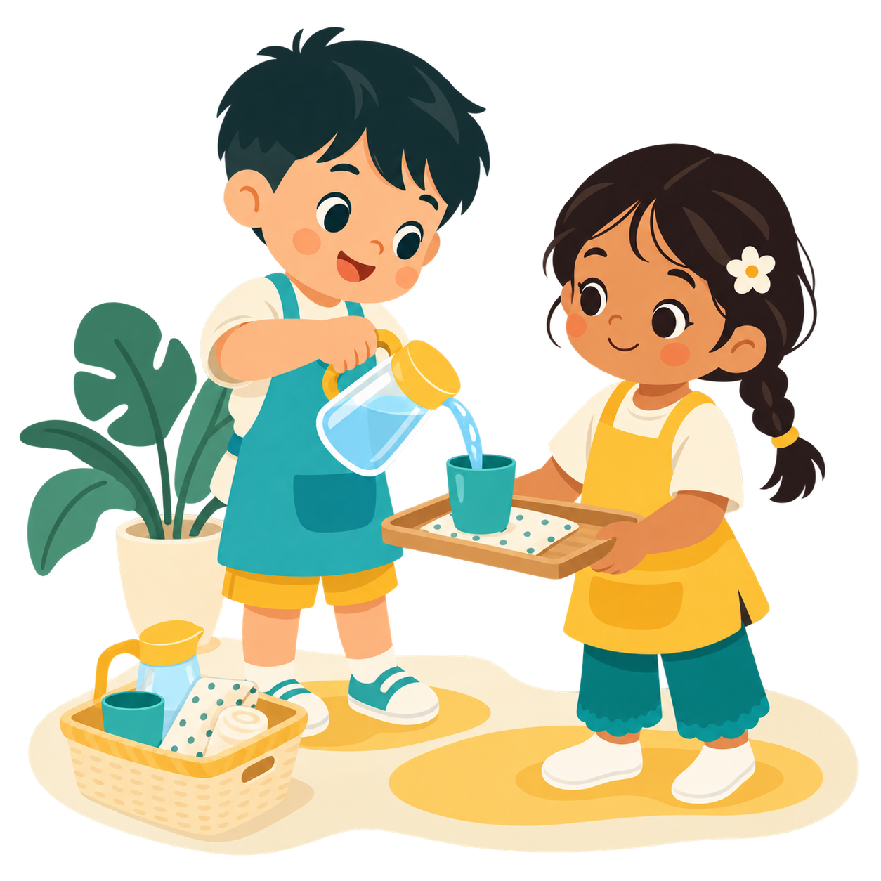 WonderBunch illustration of children cooperating in an everyday care routine