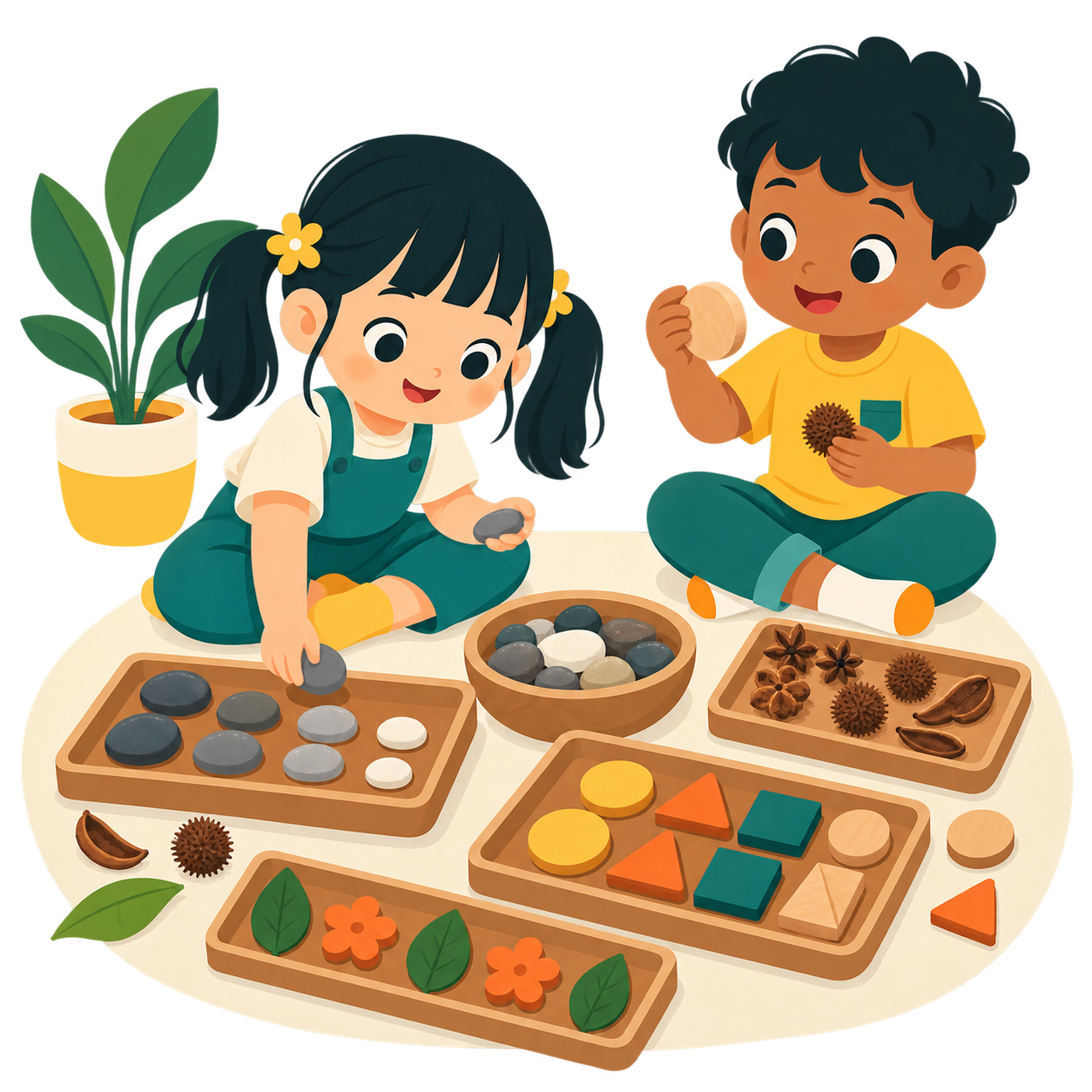 WonderBunch illustration of children sorting and comparing objects
